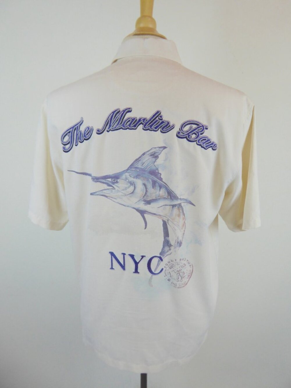 TOMMY BAHAMA Marlin BAR NYC EMBROIDERED Silk Hawaiian shirt ltd ed  vintage